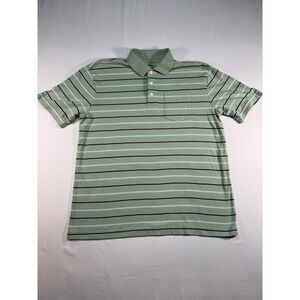 Merona Mens Sage Green Striped Short Sleeve Polo Shirt Size M Chest Pocket